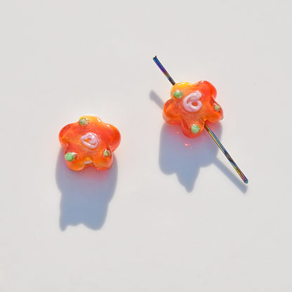 Lampwork Glass Beads Five Petal Flower Handmade Vintage 16mm 10pcs 10