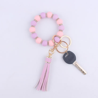 Tassel Silicone Bead Wristlet Keychain with Shiny Spacer Beads 12