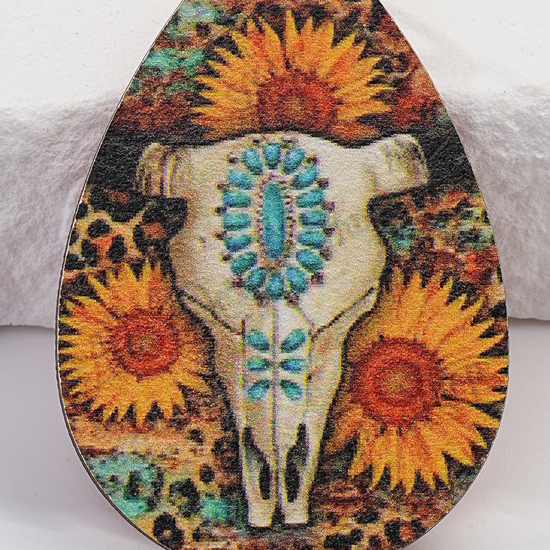 Sunflower Western Keychain Metal Cattle Skull Leopard Print Turquoise 3
