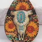 Sunflower Western Keychain Metal Cattle Skull Leopard Print Turquoise 3