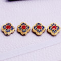 Cloisonne Clover Metal Beads 14mm Golden Blue Red 10pcs