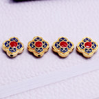 Cloisonne Clover Metal Beads 14mm Golden Blue Red 10pcs