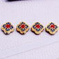 Cloisonne Clover Metal Beads 14mm Golden Blue Red 10pcs
