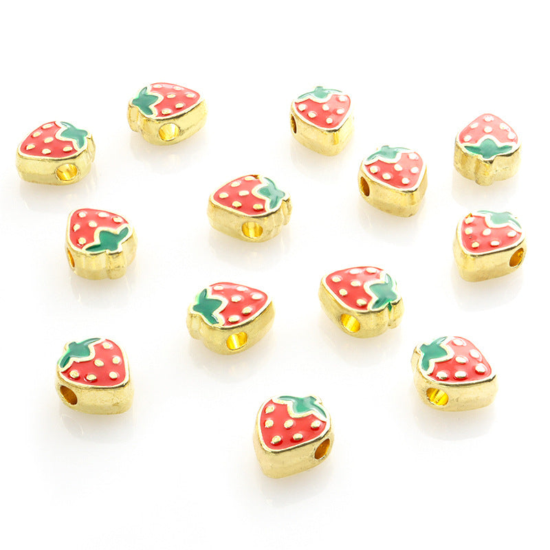 Strawberry Metal Beads 10mm Enamel Alloy Colorful 50pcs 6