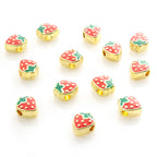 Strawberry Metal Beads 10mm Enamel Alloy Colorful 50pcs 6