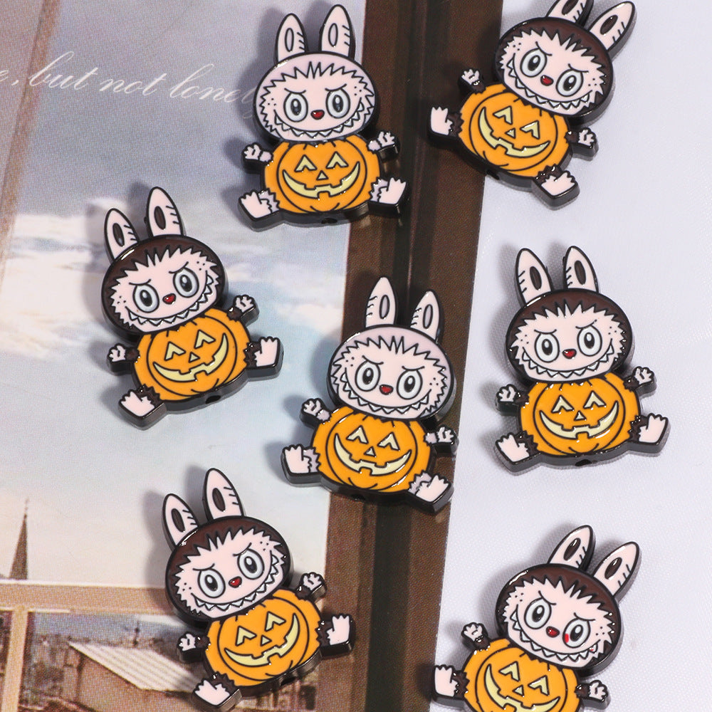 Halloween Labub Pumpkin Metal Beads 25mm Enamel Alloy 10pcs 2