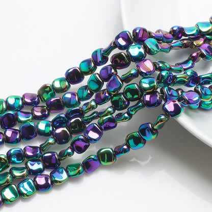 Electroplated Oblique Square Glass Beads 12mm Transparent Iridescent 20pcs 21