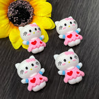 Silicone 3D Focal Beads Kitty Cat Wearing Pink Heart Dress 4