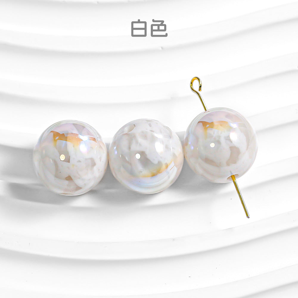 Milk Colored Marbled Resin Beads 16mm Glossy Round 20pcs 5