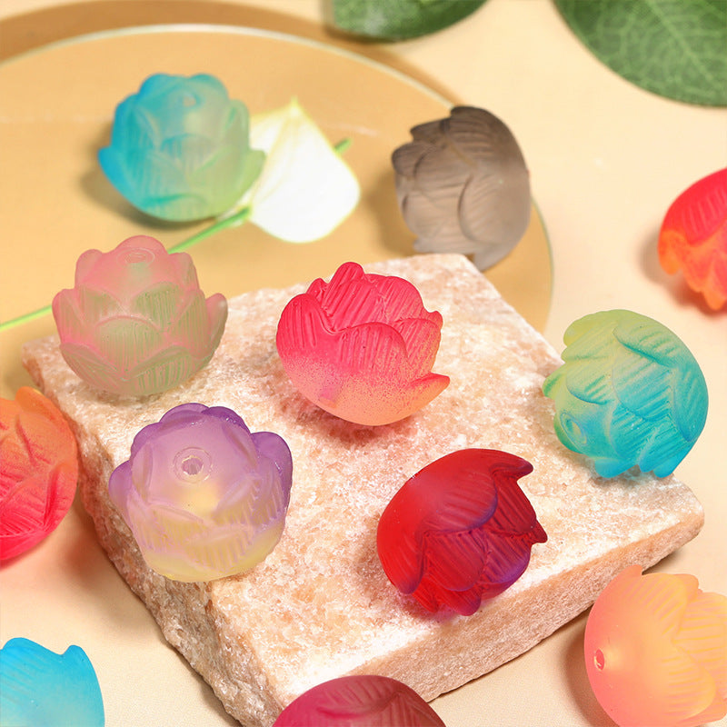 Matte Gradient Lotus Acrylic Beads 21mm 3D Floral Design 50pcs
