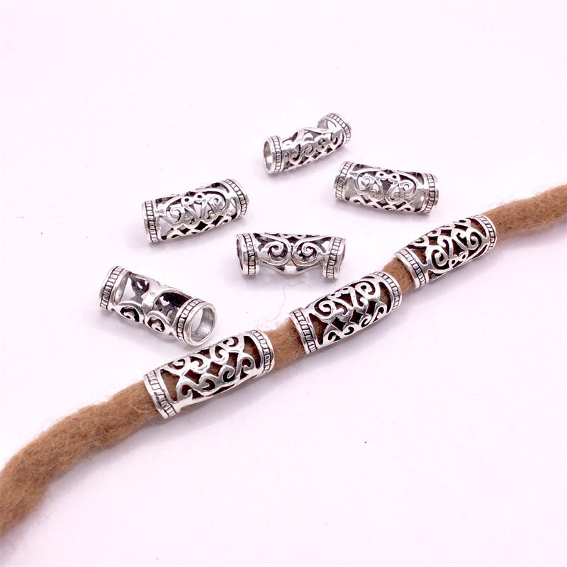 Tibetan Tube Metal Beads 9mm 26mm Antique Silver Pattern Zinc Alloy 50pcs 3