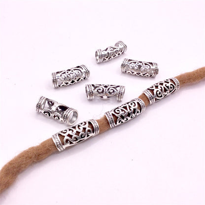 Tibetan Tube Metal Beads 9mm 26mm Antique Silver Pattern Zinc Alloy 50pcs 3