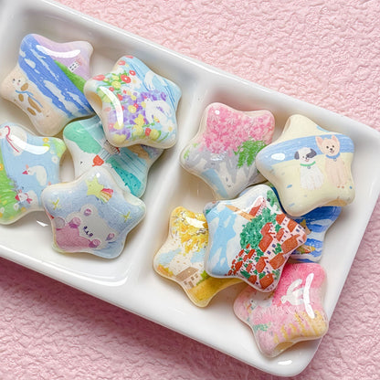 Star Shaped Acrylic Beads 25mm Fairy Tale Pattern Printed 10pcs 14