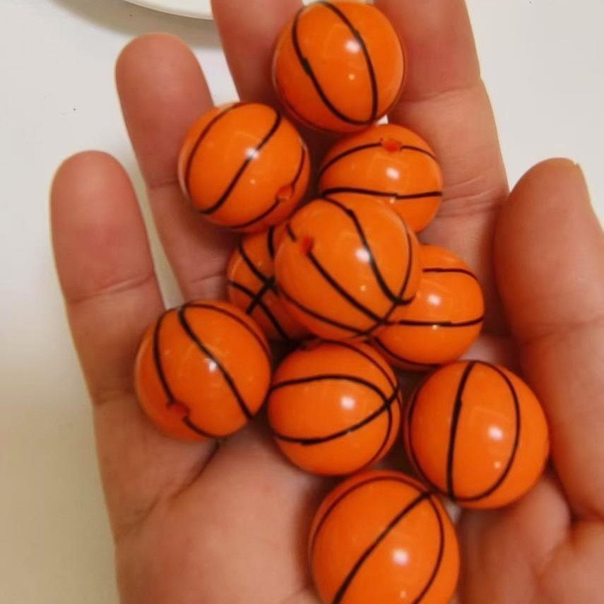 Printed Bubblegum Beads 20mm Basketball Pattern Orange 10pcs 2