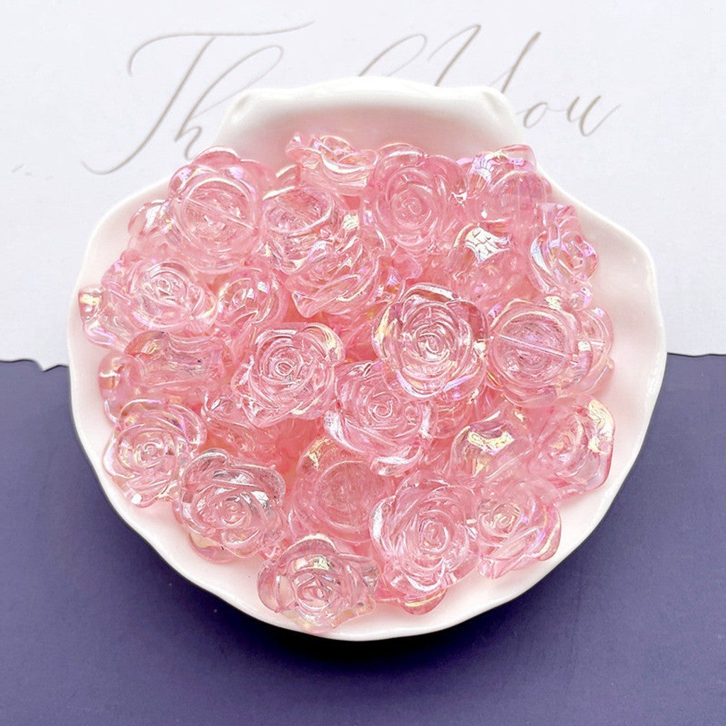 Transparent Camellia Acrylic Beads 12mm 19mm Iridescent AB 50pcs 7