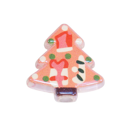 Doodle Christmas Tree Acrylic Beads 20mm Colorful Mixed 10pcs 10