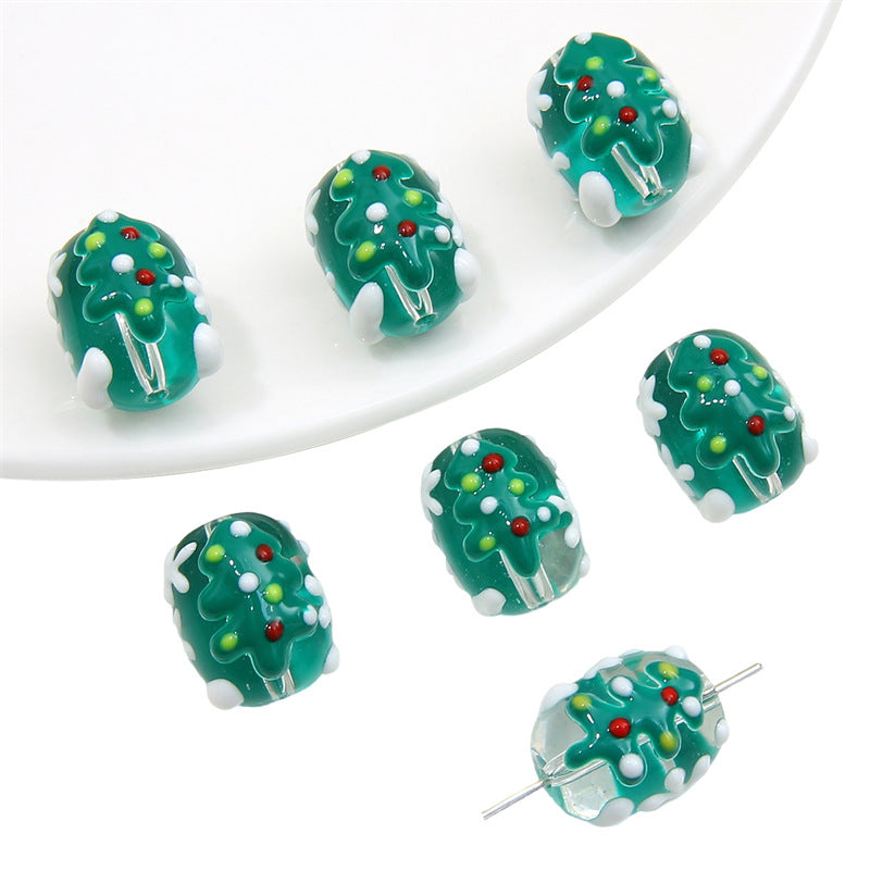 Lampwork Glass Beads Hand Painted Christmas Theme Enamel 2pcs 15