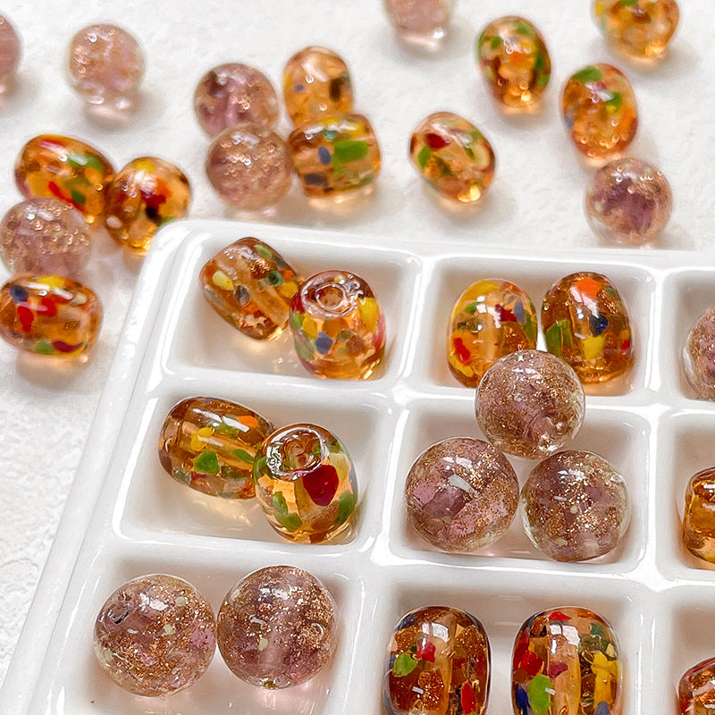 Lampwork Glass Beads Round Glow In The Dark Gold Foil Filled Amber 1pc 2