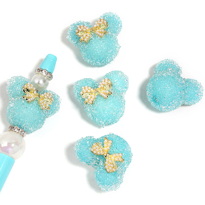 Bow Mickey Head Rhinestone Beads 29mm Pearl Bow 5pcs 10