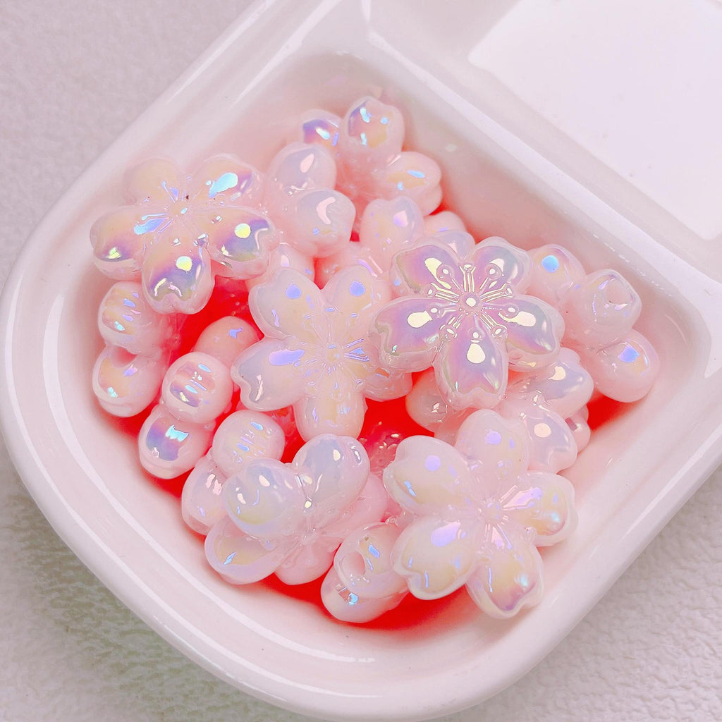 Glow Cherry Blossom Acrylic Beads 24mm Pastel Iridescent 10pcs 3
