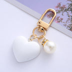 Matte Heart Keychain with Pearl Accent Black White Resin Gold Tone 4