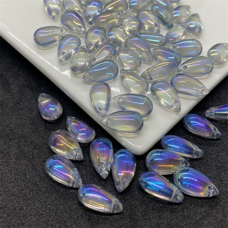 Czech Glass Beads Teardrop 8mm 14mm Glossy Purple Pink Iridescent 100pcs 24