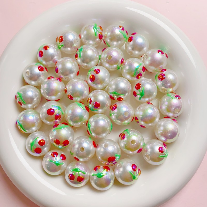 Painted Round Acrylic Beads 16mm Cartoon Hand Painted Imitation Pearl 5pcs 3
