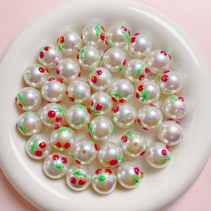 Painted Round Acrylic Beads 16mm Cartoon Hand Painted Imitation Pearl 5pcs 3