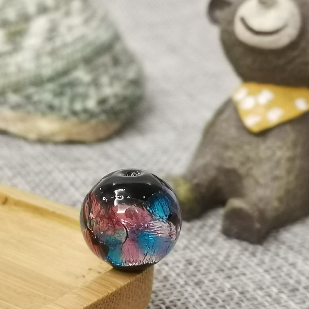 Lampwork Glass Beads Round 8-14mm Glow In The Dark Gold Foil Vintage 10pcs 4