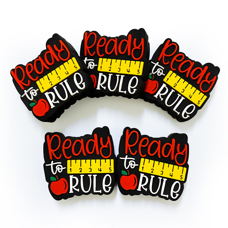Silicone Focal Beads Teacher Apple Ready to Rule Layout 20pcs 3
