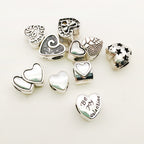 Heart Metal Beads Large Hole Metallic Silver Tone 30pcs 2
