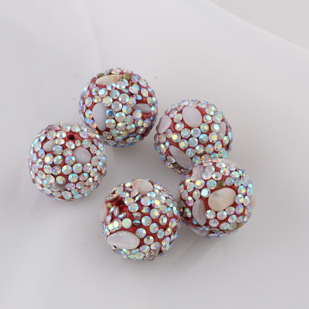 Natural Shell Embeded Rhinestone Bubblegum Ball Rhinestone Beads 16mm 10pcs 14