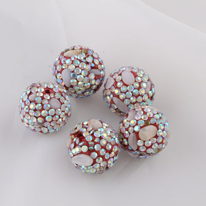 Natural Shell Embeded Rhinestone Bubblegum Ball Rhinestone Beads 16mm 10pcs 14