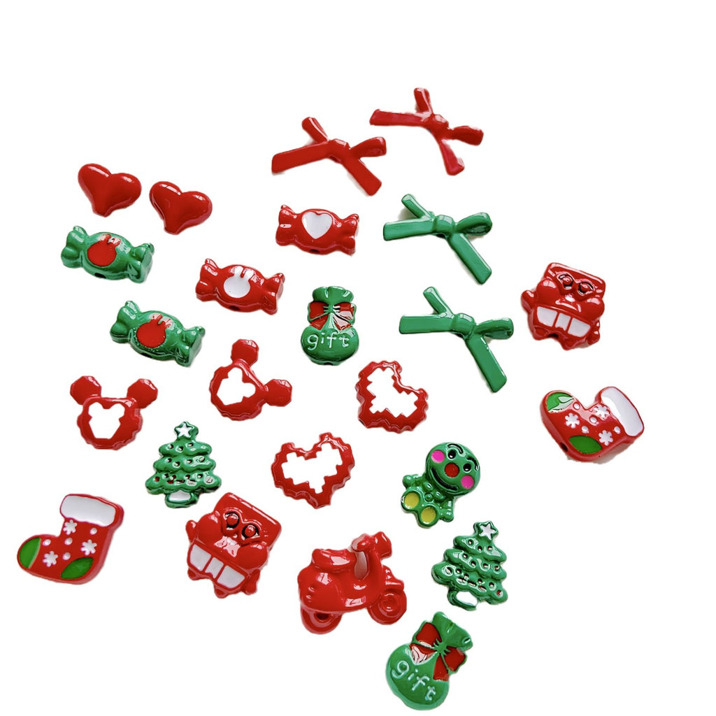 Christmas Enamel Alloy Metal Beads Festive Painted Designs 10pcs