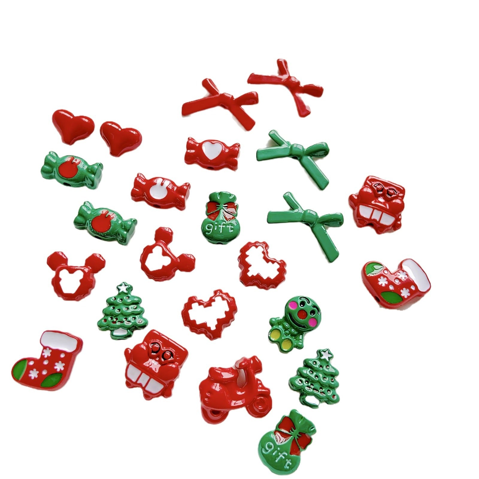 Christmas Enamel Alloy Metal Beads Festive Painted Designs 10pcs