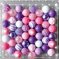 Bubblegum Beads 20mm Purple Pink White Glitter Rhinestone Chunky Mix 50pcs