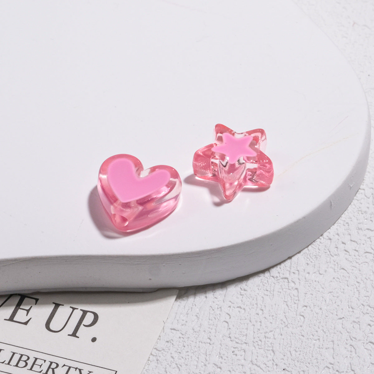 Double Sided Star & Heart Acrylic Beads 11mm Enamel Glossy 50pcs 12
