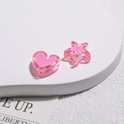 Double Sided Star & Heart Acrylic Beads 11mm Enamel Glossy 50pcs 12