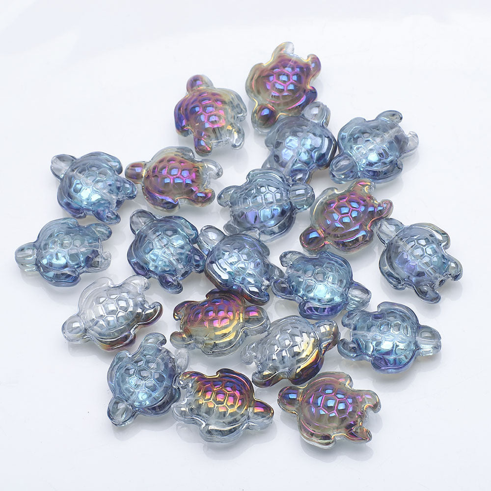 Electroplated Turtle Glass Beads 14X18mm Transparent Rainbow 20pcs 8