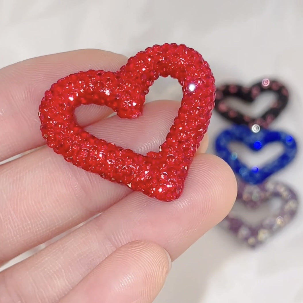 Shimmer Hollow Heart Frame Polymer Clay Rhinestone Beads 32mm 6pcs 15