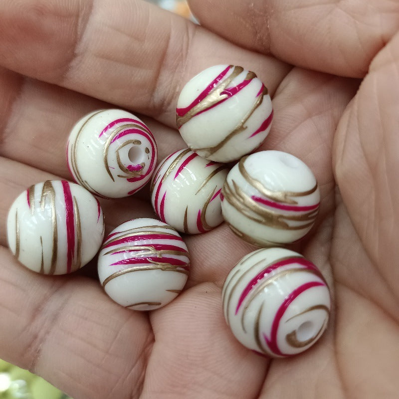 Imitation Ceramic Brushing Acrylic Beads 16mm Colorful Swirl 100pcs 8