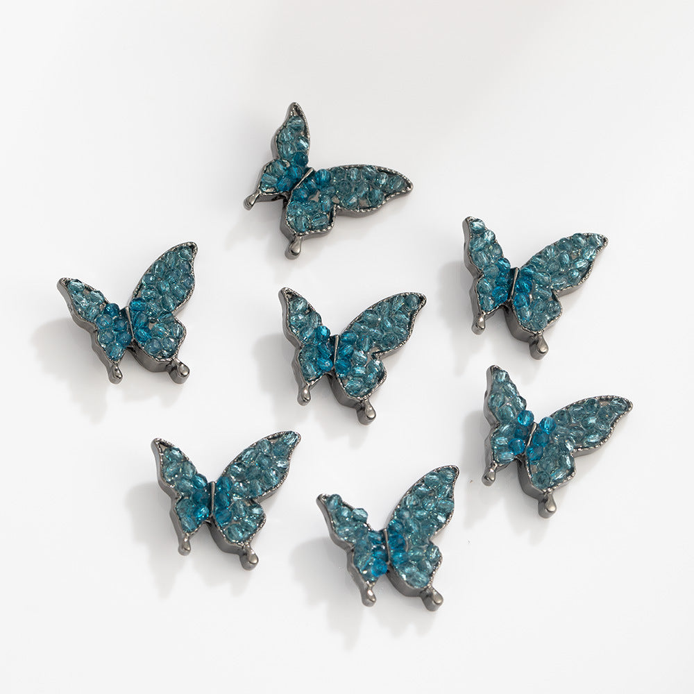Butterfly Rhinestone Beads 20mm Colorful Alloy Embedded 10pcs 7