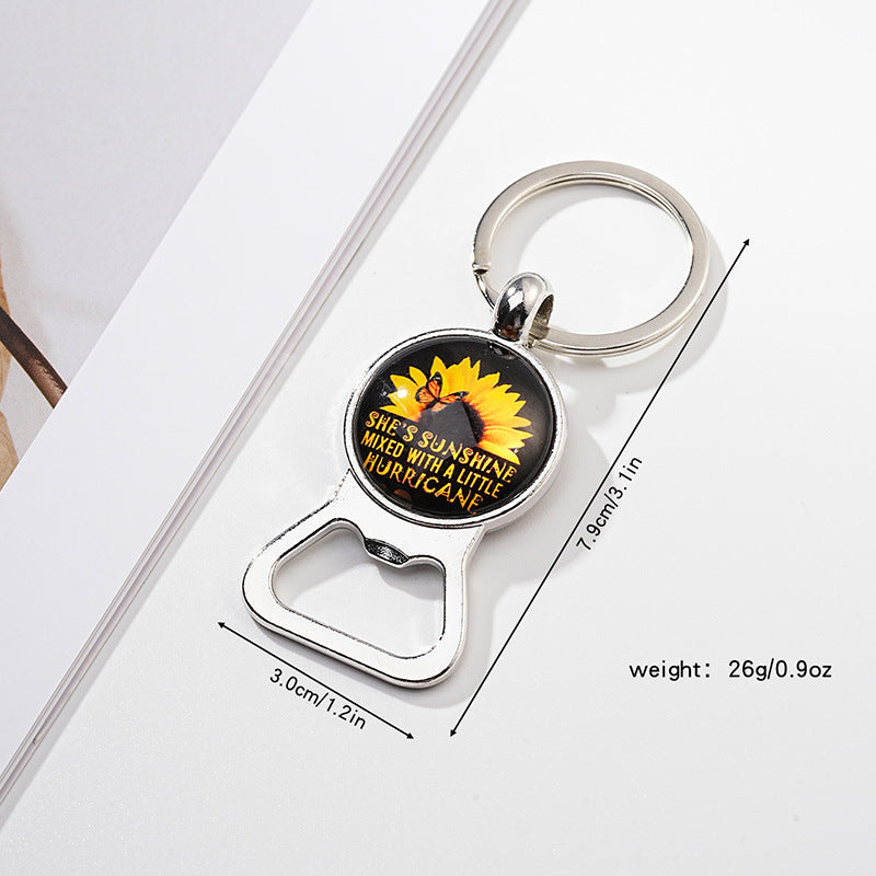 Metal Sunflower Bottle Opener Keychain Floral Design 13