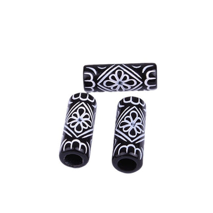 Vintage Patterned Tube Acrylic Beads 26mm Black White Floral 100pcs 4