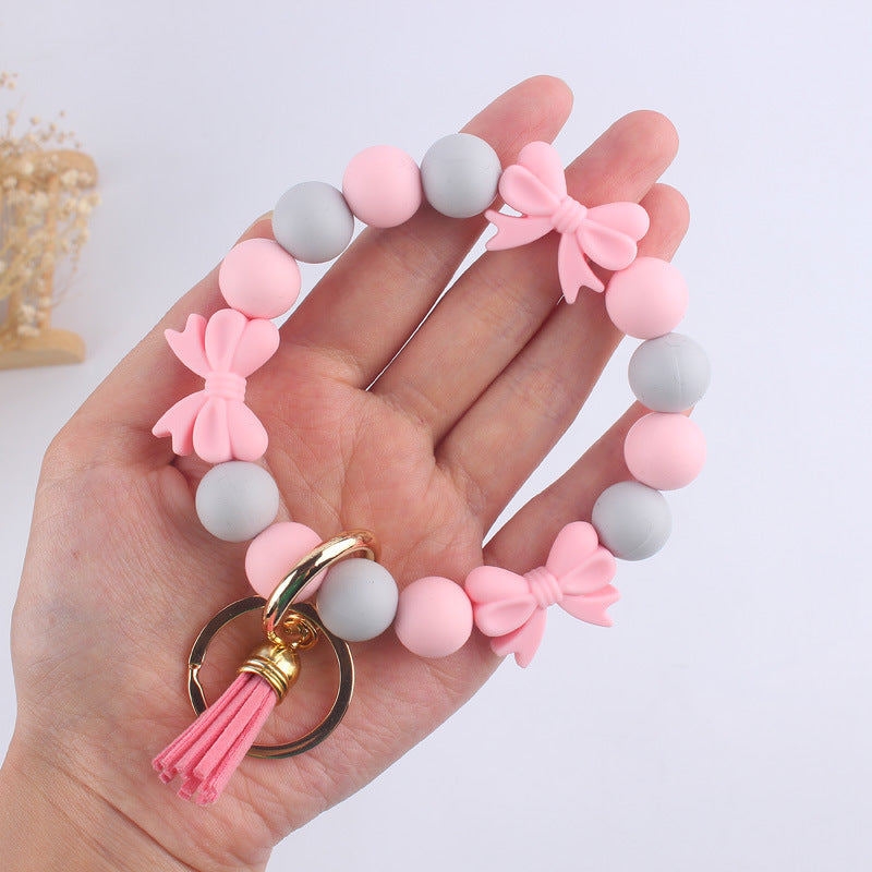 Bow Silicone Bead Wristlet Keychain Vibrant Colors 14cm 3