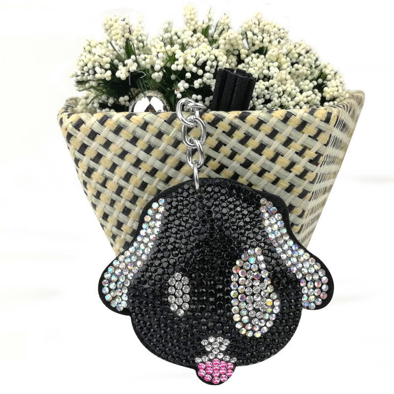 Cartoon Puppy Rhinestone Keychain Zinc Alloy Suede Tassel 2