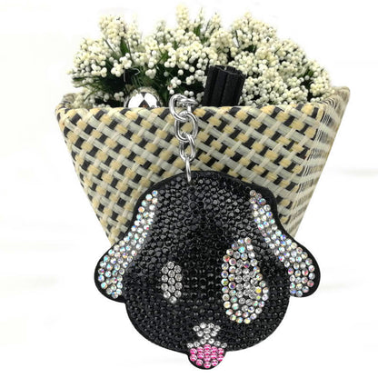 Cartoon Puppy Rhinestone Keychain Zinc Alloy Suede Tassel 2