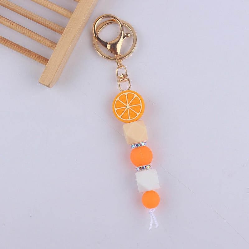 Cartoon Fruit Silicone Bead Keychain Fun Vibrant Colors 11