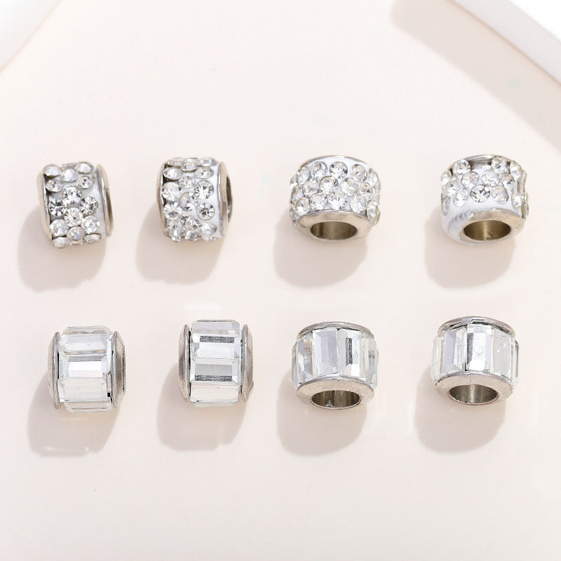 Glass Spacer Beads 9mm White Rhinestone-embedded 100pcs