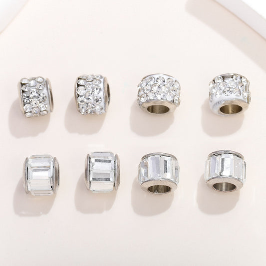 Glass Spacer Beads 9mm White Rhinestone-embedded 100pcs
